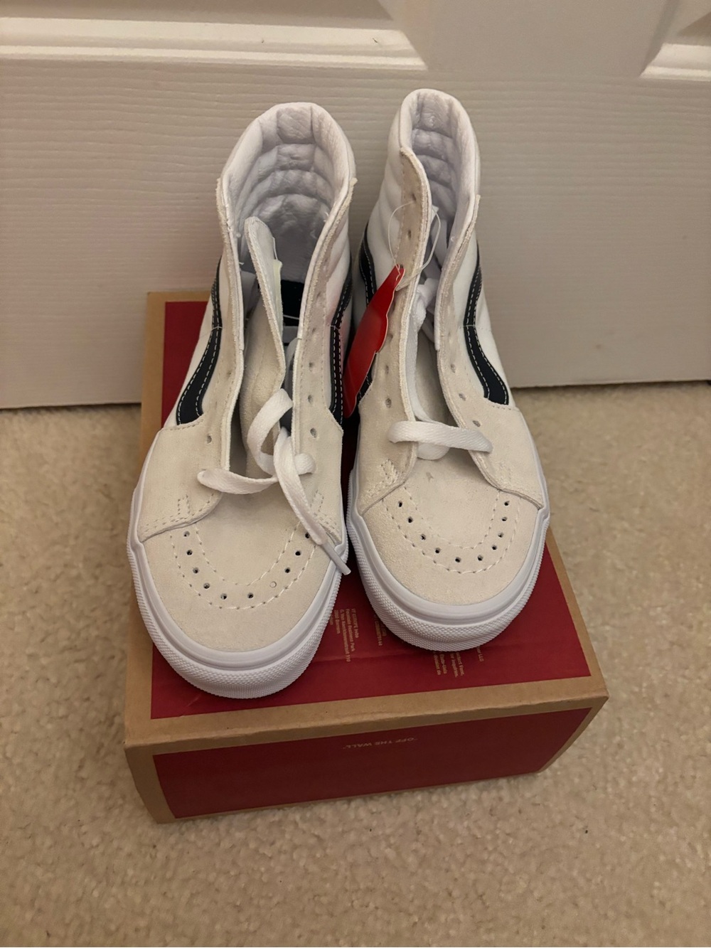 Vans Sk8-Hi Box with Cream Sneakers and Blue Stripe